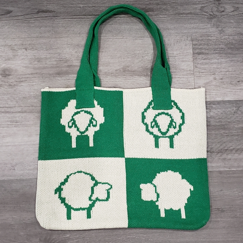 NWOT checked knitted sheep tote